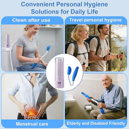 Electric Portable Bidet Toilet Aids Wiper Tool Set, Purple | 2-in-1 travel hygiene kit 15.7" extended length wiping tools 1600mAh Long-lasting Battery USB-C Rechargable IPX7 Waterproof