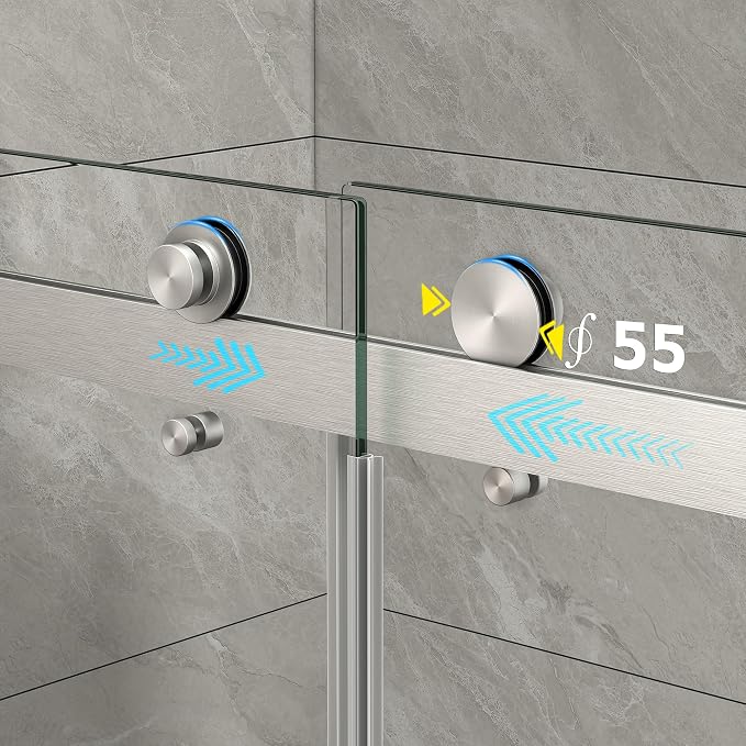 43"-48" W x 76" H Frameless Shower Door,Sliding Shower Door with 5/16"(8MM) SGCC Clear Tempered Glass,Reversible Installation,Nano Explosion-Proof Film,Waterproof Strip,for Bathroom,Brushed Nickel