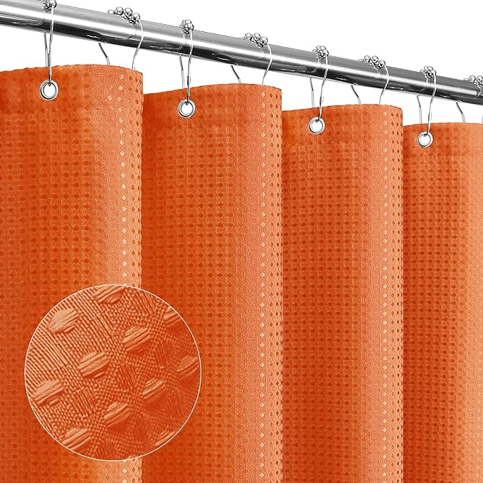 Small Stall Burnt Orange Fabric Shower Curtain, 36 x 72 | Narrow Half Cloth-Textured Shower Curtain for Bathroom, Water Repellent, Machine Washable