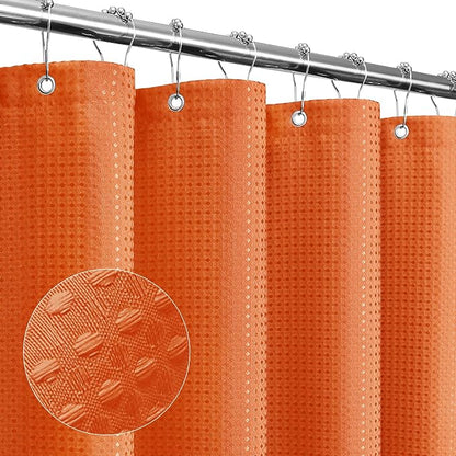 Small Stall Burnt Orange Fabric Shower Curtain, 36 x 72 | Narrow Half Cloth-Textured Shower Curtain for Bathroom, Water Repellent, Machine Washable