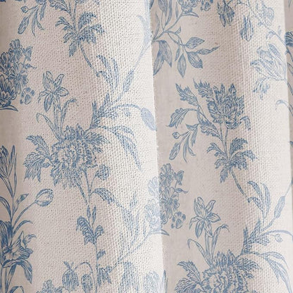 WOUVMA Extra Long Blue Shower Curtain Floral Cotton Linen Cottagecore Shower Curtain for Bathroom 90" L x 72" W