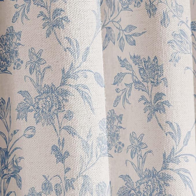 WOUVMA Blue Floral Shower Curtain Linen Cottagecore Shower Curtain for Bathroom 54" W x 78" L