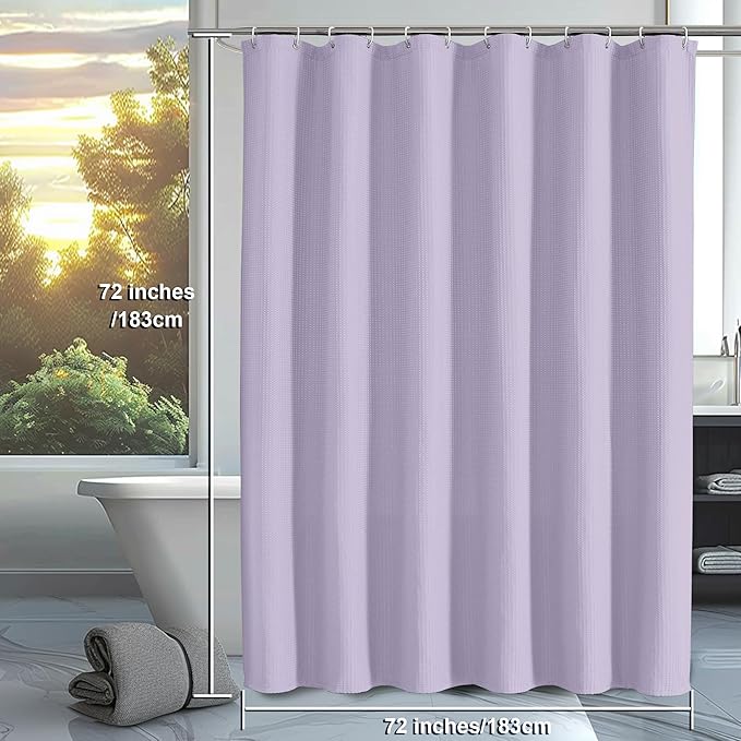 OVZME Waffle Shower Curtain Set for Bathroom, Textured Heavy Duty Fabric Bath Curtains, Luxury Hotel Weighted 230GSM Bathroom Decor with 12 Plastic Hooks, Machine Washable, 72Wx72L, Lavender