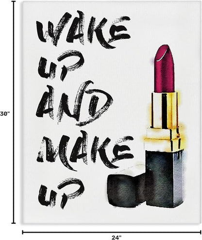 Wake Up and Make Up Typography, 24 x 30 Inch Canvas Wall Art | Stupell Industries · By Amanda Greenwood · Ready to hang · Great for bedroom or office · Made in USA