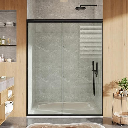 Framed Bypass Shower Door 44-48 inch W×72 inch H, Aluminum Structure with Dual Sliding Panels, 6mm Coated Tempered Glass, Matte Black Finish, Space-Saving Easy-Glide Bathroom Door
