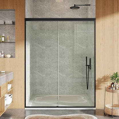 Sliding Shower Door, 44"-48" w x 72" h Semi-Frameless Bypass Bathroom Door with 1/4" Tempered Glass,Matte Black Finish for Walk-in Shower