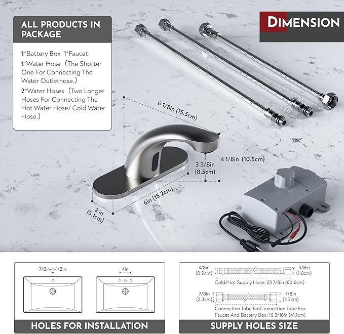 PRIMSOPH Automatic Motion Sensor Hands Free Electronic Infrared Smart Commercial Touchless Bathroom Sink Faucet with Cover Plate Temperature Mixer Battery or Plug-in Powered Brushed Nickel