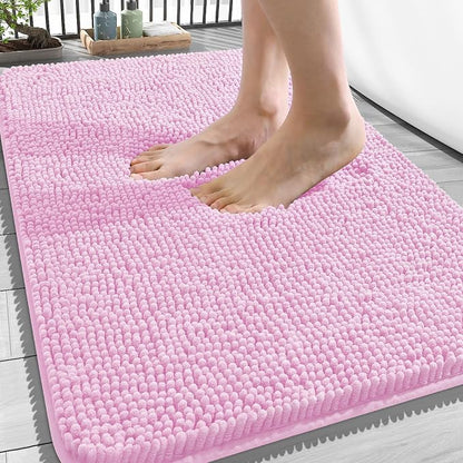 OLANLY Bathroom Rugs 34x21, Extra Soft Absorbent Chenille Bath Rugs | Pink, Quick-Drying Rubber Backing, Machine Washable Bath Mat for Bathroom Floor, Tub and Shower, Home Decor Accessories