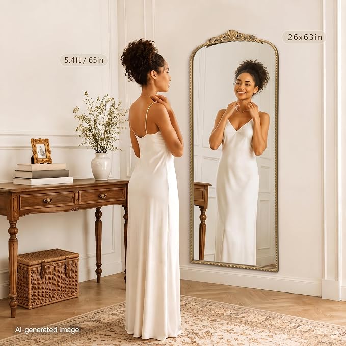 Micasso Gold Full Length Mirror: 26''x63'' Large Vintage Floor Body Mirror | Baroque Long Wall Mirror - Traditional Ornate Antique for Cloakroom/Dressing Room/Bedroom/Entryway - Ideal for Living Room
