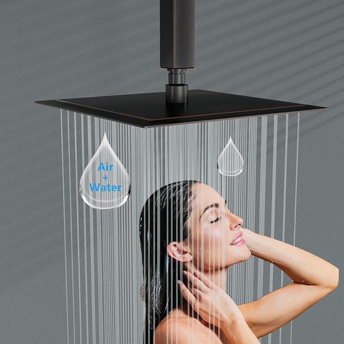 Lordear Rain Shower Heads High Pressure, Rainfall Showerhead for Bathroom Fixed Mount, 10 Inch Large Square High Flow Shower Head (Oil Rubbed Bronze)