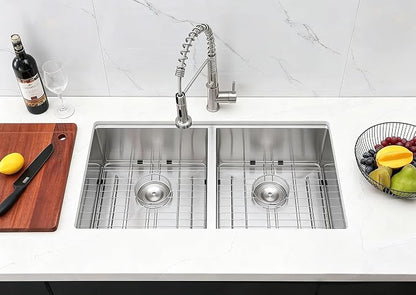 COMLLEN 33 Inch Double Bowl Undermount Kitchen Sink,33x19 Inch Workstation 16 Gauge Stainless Steel Double Kitchen Sinks with Cutting Board,9 Inch Deep Sink Maximizes Space Efficiency