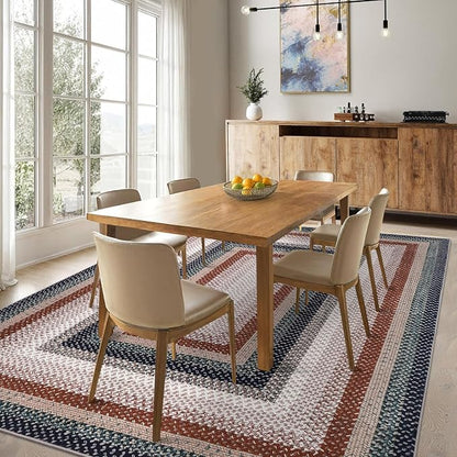 Imitation Braided Collection-Print Washable Area Rug 9x12 Rug for Living Room Modern Geometric Large Area Rug for Bedroom Non Slip Throw Rugs Low Pile Stain Resistant Carpet for Dining Room
