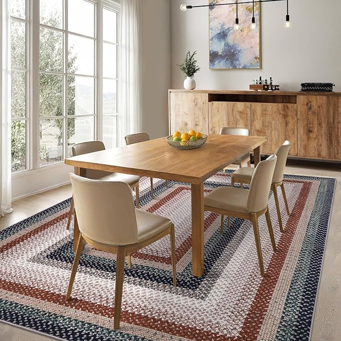 Imitation Braided Collection-Print Washable Rugs 8 x 10 Rug for Living Room Non Slip Bedroom Rug Farmhouse Large Area Rug Soft Throw Rugs Low Pile Stain Resistant Carpet for Nursery 8'x10'