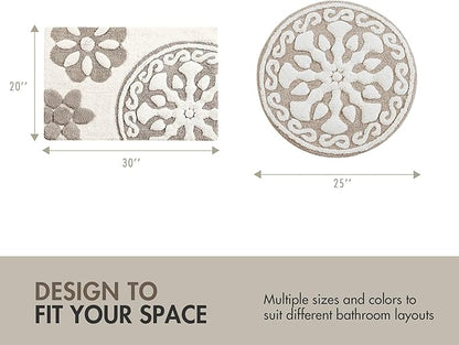 Madison Park Casablanca 100% Cotton Tufted Bathroom Rugs Luxurious Plush Medallion Floral Pattern Bath Mat Absorbent, Quick Dry, Spa Design Shower Room Décor, Rectangle 20" x 30", Taupe