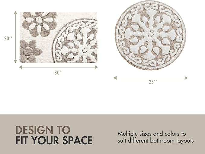 Madison Park Casablanca 100% Cotton Tufted Bathroom Rugs Luxurious Plush Medallion Floral Pattern Bath Mat Absorbent, Quick Dry, Spa Design Shower Room Décor, Round 25", Taupe