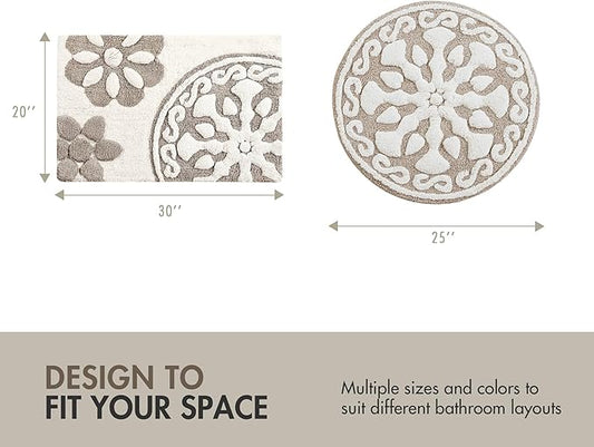 Madison Park Casablanca 100% Cotton Tufted Bathroom Rugs Luxurious Plush Medallion Floral Pattern Bath Mat Absorbent, Quick Dry, Spa Design Shower Room Décor, Round 25", Taupe
