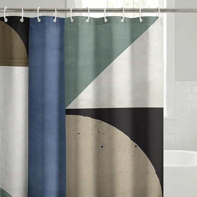 Americanflat 71x74 Geometric Shower Curtain - Water-Resistant Long Shower Curtain with Durable Metal Grommets and 12 Hooks - 100% Polyester - Sage Green, Slate Blue, Taupe, Ivory, Black and Maroon
