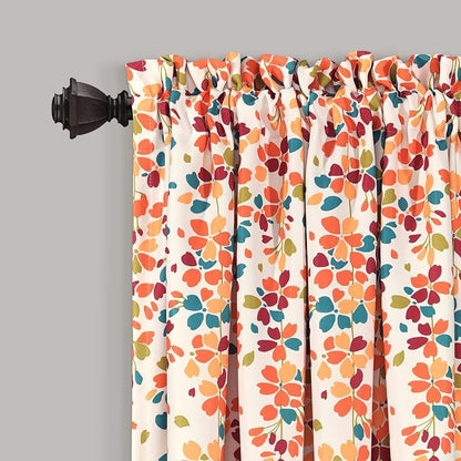 Lush Decor Weeping Flower Light Filtering Window Curtain Panels, Pair, 52"W x 63"L + 2" Header, Turquoise & Tangerine - Charming Modern Floral Curtains for Living Room, Dining Room, & Bedroom