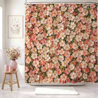 Floral Shower Curtain Pink Farmhouse Flowers Shower Curtain 72 X 72 Inch | with Waterproof Washable Bath Curtain for Boho Floral Bathroom Decor