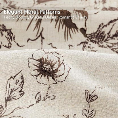 Farmhouse Floral Linen Shower Curtain, Vintage Brown Pattern Rustic Shower Curtains for Bathroom, Tan Taupe,72x72