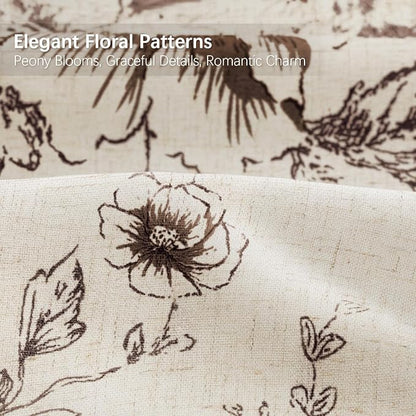 Farmhouse Floral Vintage Shower Curtain for Bathroom, Brown and Tan Taupe | 72" W x 84" L, Fall Elegant Boho Pattern Bath Curtain, Linen Fabric