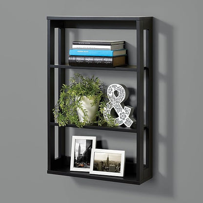 Zenna Home Wall Mounted Storage Shelf, Wood Space Saving Storage Organizer with 4 Shelves, Shelving Unit for Small Spaces like Bathroom and Kitchen, Black