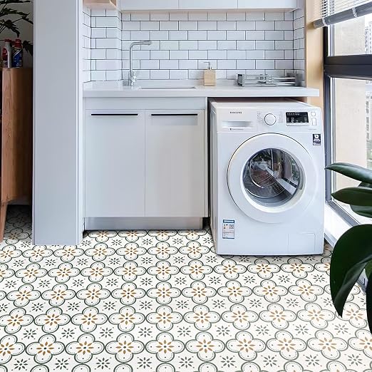 Peel & Stick Floor Tiles Self Adhesive Vinyl Flooring for Kitchen Bathroom Laundry Room Pet House Fireplace 20 Sheets 8"x8" Removable Floor Stickers Home Decor DIY (Green)
