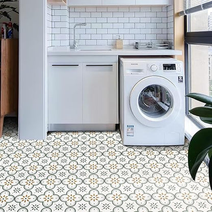 Peel & Stick Floor Tiles Self Adhesive Vinyl Flooring for Kitchen Bathroom Laundry Room Pet House Fireplace 20 Sheets 8"x8" Removable Floor Stickers Home Decor DIY (Green)