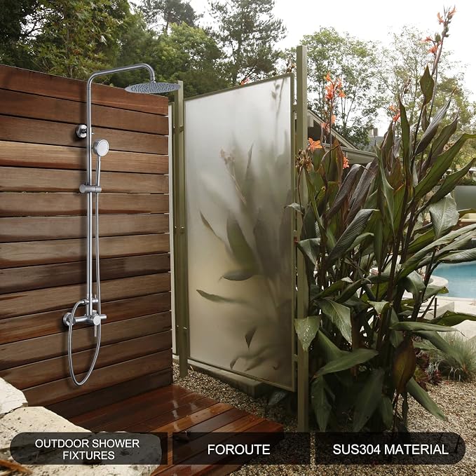 SS304 Shower Faucet Set - Outdoor Kit - Outdoor Fixtures with Brushed Nickel Shower Head & Handheld Spray, High Pressure