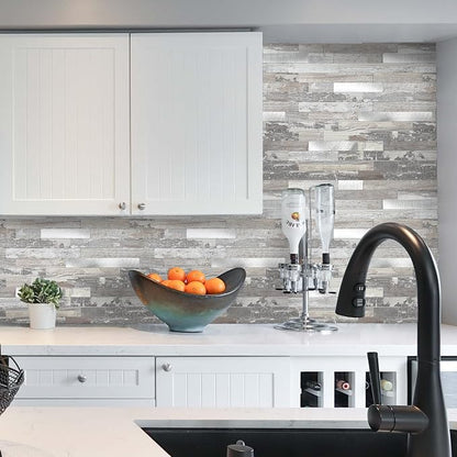 Yipscazo 2026 New Upgrade Peel and Stick Wood Metal Tile Backsplash, Stick on Tiles for Backsplash Kitchen, Bathroom, Laundry Room, Camper, Fireplace (20 Sheets, Rustic)