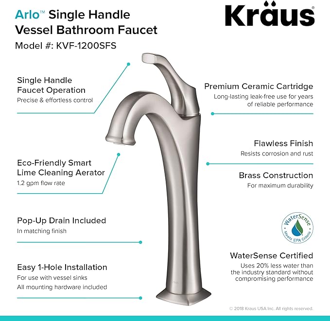 KRAUS Elavo 19-inch Modern Rectangular White Porcelain Ceramic Bathroom Vessel Sink and Spot Free Arlo Faucet Combo Set with Pop-Up Drain, Stainless Brushed Nickel C-KCV-121-1200SFS
