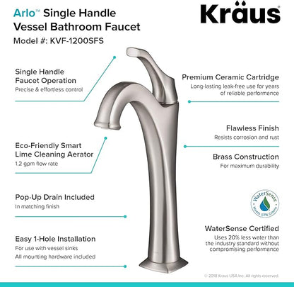 KRAUS Elavo 19-inch Modern Rectangular White Porcelain Ceramic Bathroom Vessel Sink and Spot Free Arlo Faucet Combo Set with Pop-Up Drain, Stainless Brushed Nickel C-KCV-121-1200SFS