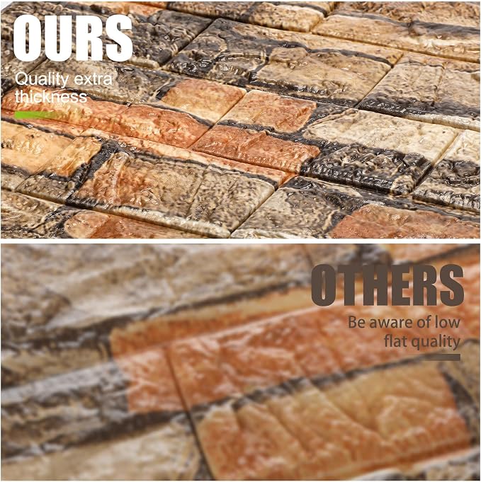 30 Pcs 3D Wall Panels Peel and Stick Wallpaper Foam, Rustic Brown | Faux Brick Stone Tiles, Covering 28.8-48.4 Sq ft, Self Adhesive Waterproof Panels for Bedroom Living Room Kitchen Walls