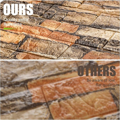 30 Pcs 3D Wall Panels Peel and Stick Wallpaper Foam, Rustic Brown | Faux Brick Stone Tiles, Covering 28.8-48.4 Sq ft, Self Adhesive Waterproof Panels for Bedroom Living Room Kitchen Walls