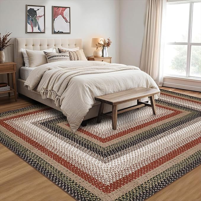 Imitation Braided Collection-Print Washable Rugs 8 x 10 Rug for Living Room Modern Bedroom Rug Large Area Rug Non Slip Throw Rugs Stain Resistant Carpet for Nursery Dining Room 8'x10'