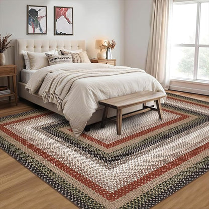 Imitation Braided Collection-Print Washable Area Rugs 10x13 Living Room Rug Modern Bedroom Rug Farmhouse Soft Large Area Rug Non Slip Throw Rugs Stain Resistant Carpet for Nursery Dining Room