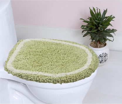 Home Weavers Allure Collection Toilet Lid Seat Cover, Elastic Edges, 100% Cotton Soft Universal Fit for Standard Oblong Round Elongated Bath Room Bowl Lids, Washable, 18"x18" Toilet Lid Cover, Green