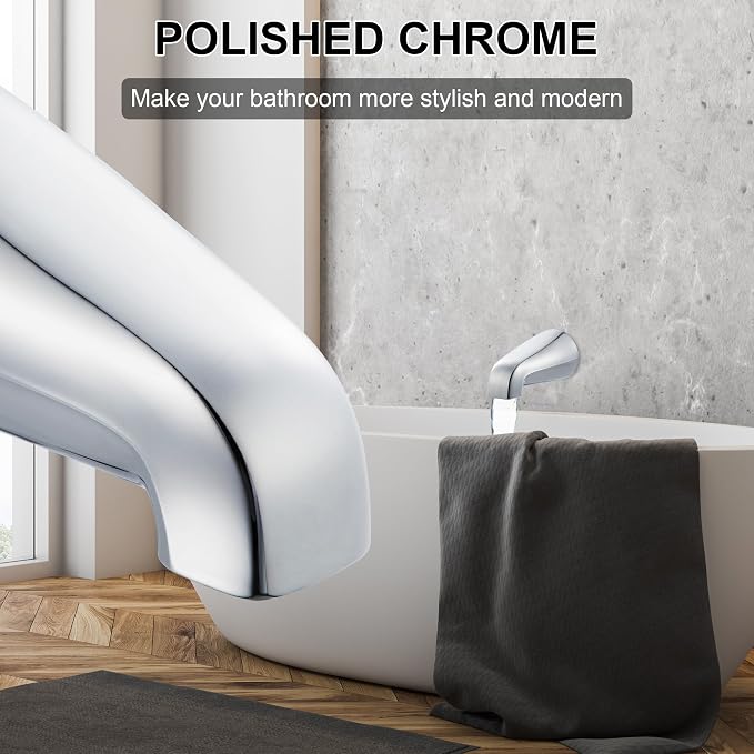 Dreyoo Universal Bath Tub Spout with Adapter, 5" Bathroom Bathtub Faucet Spout Without Diverter, Fits for 1/2'', 3/4'' IPS Inside Thread Connection and Tub/Shower Faucet Brands(Chrome)