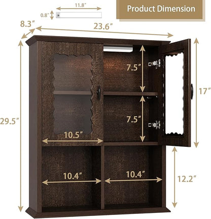 CJL Bathroom Wall Cabinet with Motion Sensor Led Light, Over The Toilet Storage Cabinet, 23.6'' x 29.5'' Medicine Cabinet of Mid-Century Modern Design with Acrylic Door, Brown