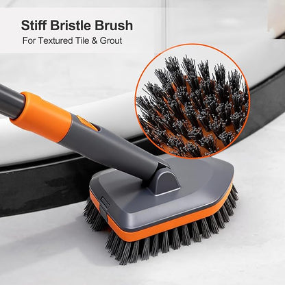 CLEANHOME Tile Tub Scrubber Brush for Cleaning Toilet Wall,Bathtub,Sink | 3 Different Function Cleaning Heads, 56" Extendable Long Handle, Bathroom No Scratch Shower Scrubber