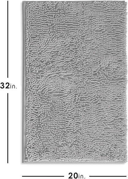 Hearth & Harbor Bathroom Rugs, Chenille Bath Mat - Machine Washable Bath Mats for Bathroom Non-Slip Backing Rubber, Quick Dry Bathroom Mat - Silver Bath Rug, 20x32