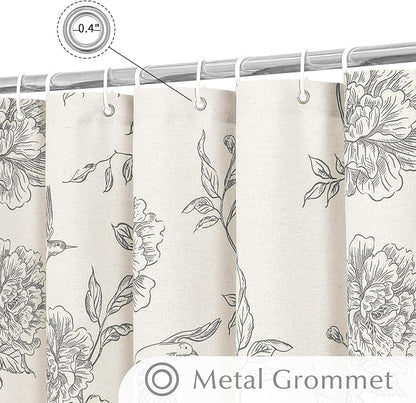 MitoVilla Extra Long Grey Cotton Shower Curtain for Bathroom,72 x 84 | Extra Long BoHo Cottagecore Hummingbird Spring Shower Curtains, Modern Farmhouse Country Floral Bathroom Décor, 72 x 84