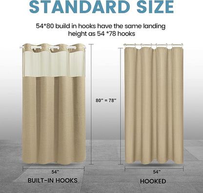 EUTXL Heavyweight Beige Stall No Hook Shower Curtain with Snap in Liner,256GSM Waffle Weave Shower Curtains for Bathroom,54W x 80H