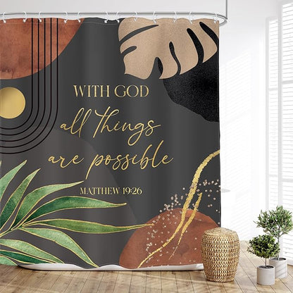 Glawry Dark Green Boho Bible Verse Shower Curtain Christian Inspirational Scriptures Quotes Abstract Tropical Palm Bathroom Mid Century 72Wx72L Inches Bath Accessories Home Decor Fabric 12 Pack Hooks