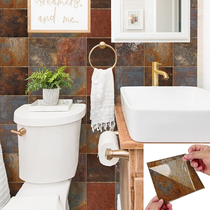 Alwayspon Vinyl Sticker Peel and Stick, Self-Adhesive Wall Tile Transfers Backsplash Sticker Decal for Kitchen Bathroom, 6x6inch/15x15cm 10Pcs, Stone Effect T049
