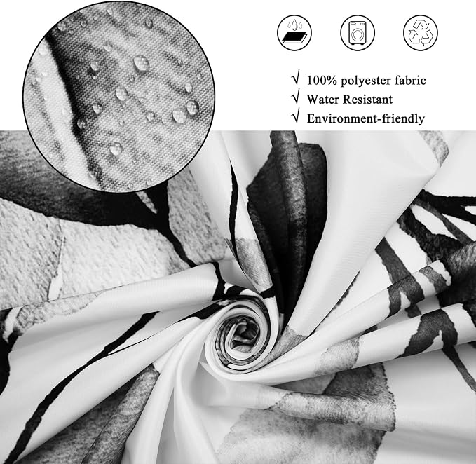 Black Eucalyptus Leaf Shower Curtain, Black Botanical Watercolor Plants Bathroom Curtain Bathtub Home Decor Waterproof Fabric Machine Washable with 12 PCS Hooks,72" Wx72 L