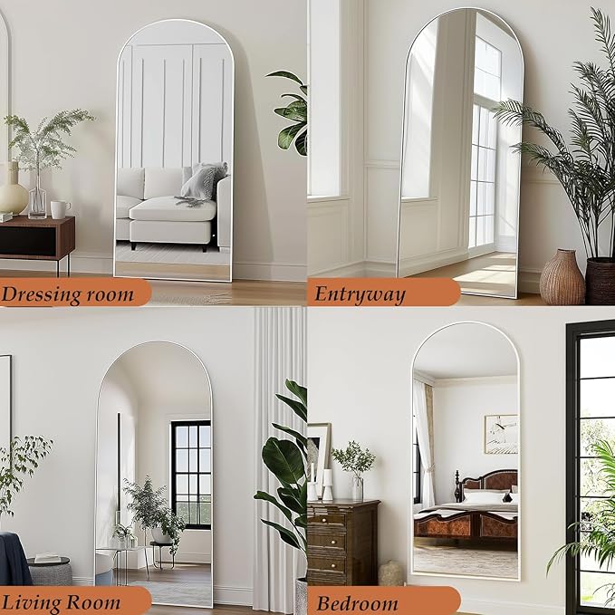 Dewfig Arched Full Length Mirror, 76"x34" Large Floor Mirror, White | Aluminum Alloy Frame Full Body Mirror, HD Shatterproof Tempered Glass, Lean/Stand/Wall for Living Room,Bedroom, Dressing Room