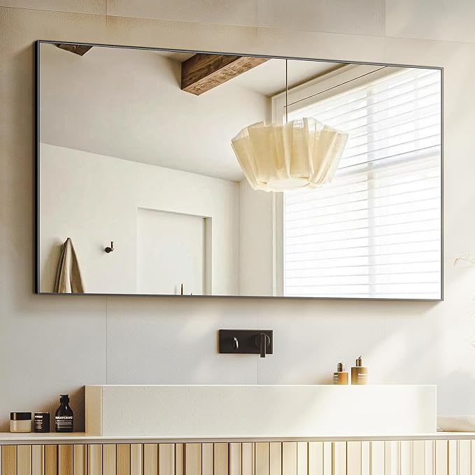 Bathroom Vanity Mirror for Wall, 30"x48" Bathroom Mirror for Over Sink | HD Shatterproof Glass, Rectangular Metal Frame, Horizontally or Vertically, Mirror for Bathroom, Living Room, Entryway(Black)