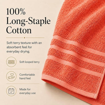 Velqora Bath Towels, 2 Pack, 30x60 in, 100% Cotton, Soft & Absorbent, Coral | Balanced Weight | Everyday Comfort | Easy Care