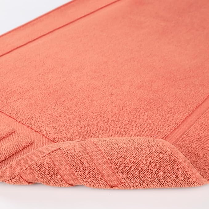 Superior 100% Cotton Bathmat Set, Bath Mat, Bathroom Decor, Shower, Bathtub Essentials, Home Accessories, Washable Rug, Absorbent, Quick Dry, Leo Collection, Set of 2, 22" x 35", Coral